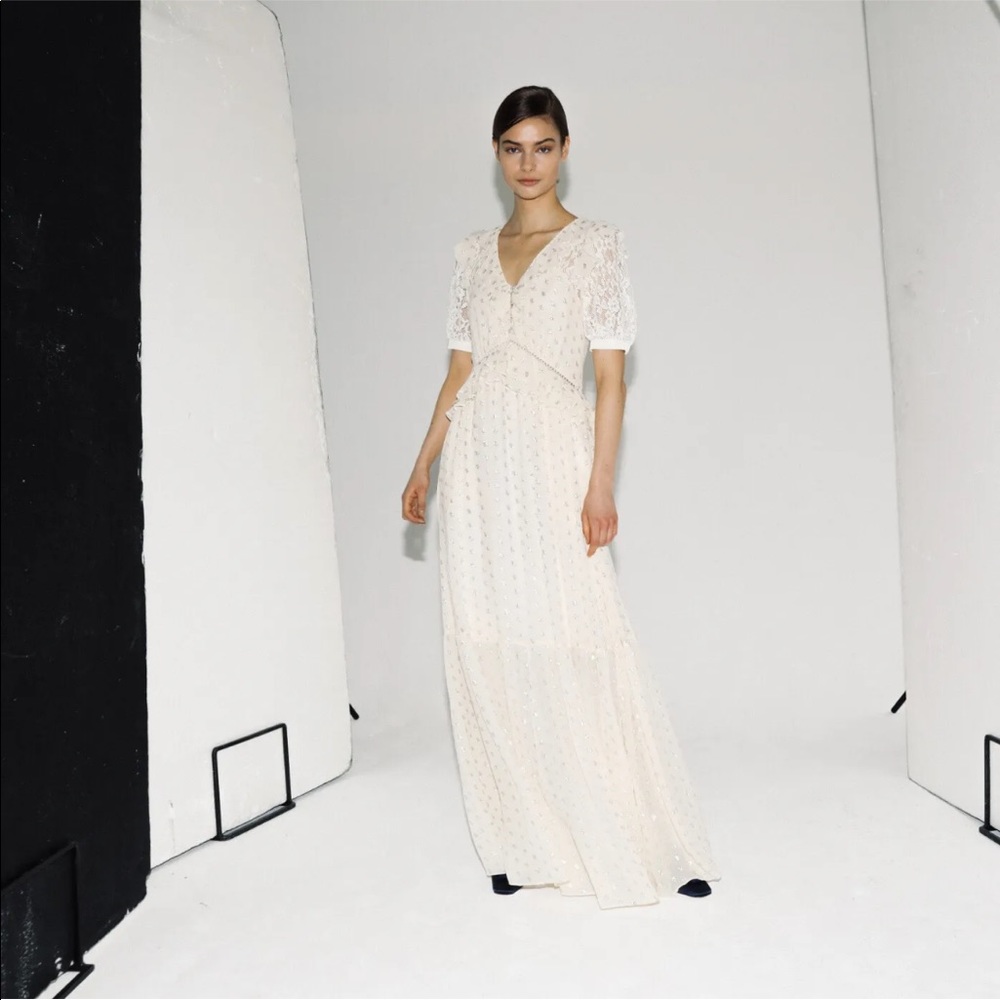 Self Portrait Fil Coupe Maxi Bridal Dress Ruffled